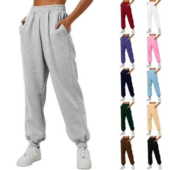 YUEHUA Sweatpants for Women, Comfortable Womens Sweatpants, Fleece Elastic Cuff Fall Outfits Athletic Joggers (Available in Plus)