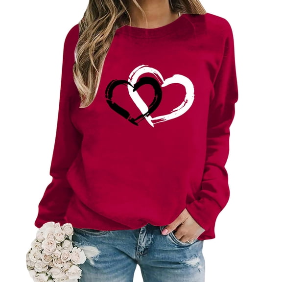 YUEHUA Sweatshirts for Women Trendy Relaxed Fit Ultra Comfort V Neck Valentine's Day Love Heart T Shirts Love Heart Printed Graphic Tee Tops, Size XXL