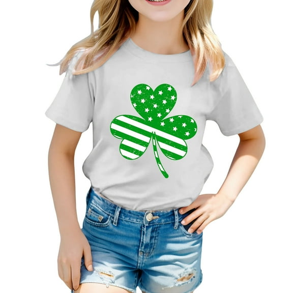 YUEHUA T Shirts for Girls 14/16 Kid Girls Easter Cute Saint Pat Round Neck Short Sleeve Tee Summer Casual T Shirt, 8-9 Years