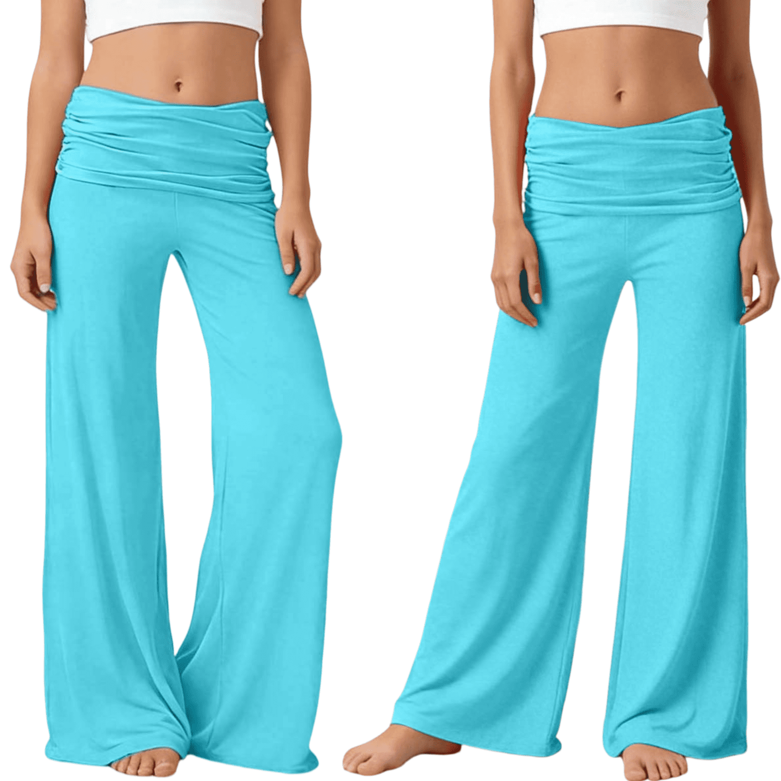 YUEHUA Teal Foldover Pants for Girl, 2 Pack, Flared, Y2K, Yoga