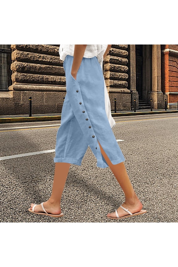 Tear Away Pants for Women Side Button Capri Sweatpants Casual Loose Fit Post Surgery Adaptive Summer Clothing 2026 Ladies Pinstripe Pants with Pockets