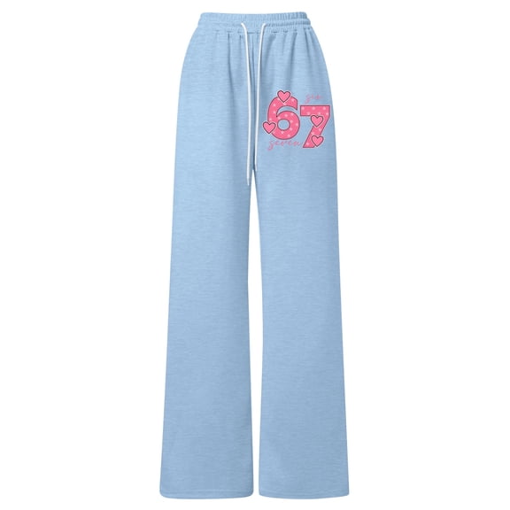 YUEHUA Teen Girls 67 Meme Sweatpants Wide Leg Drawstring Elastic Waist 6 7 Design Graphic Pants Straight Leg Six Seven Athletic Trousers with Pockets