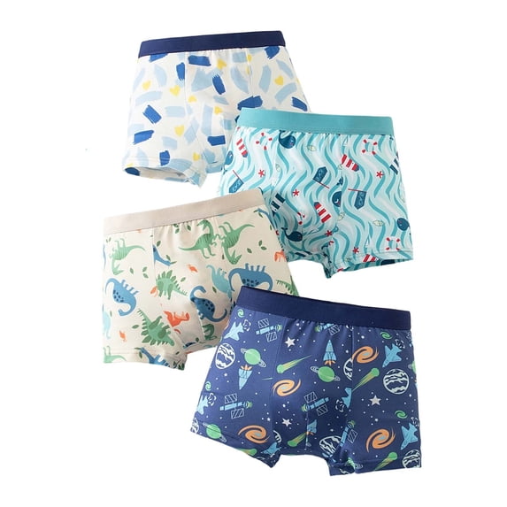 YUEHUA Toddler Boys Pattern Cotton Underwear Boxer Briefs 4-pack, Soft Breathable Elastic Waist Design, Comfort All Day Loungewear and Daily Wear