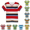 thumbnail image 1 of YUEHUA Toddler Boys Short Sleeve Henley T-Shirt Striped Casual Round Neck Tops for Kids Comfortable Breathable Daily Wear Summer Spring Tee, 1 of 4
