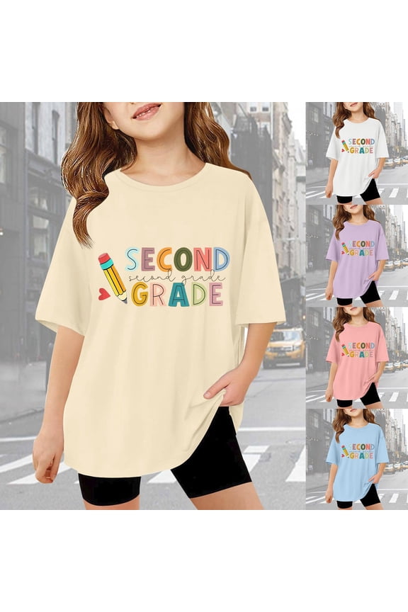 Toddler First Grade Shirts Boys Relaxed Regular Fit Quick-Drying O Neck 1/4 Sleeve First Grade Rainbow Girls Boys 1st Grade Squad T-Shirt