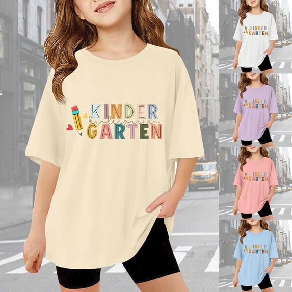 YUEHUA Toddler First Grade Shirts Girls Loose Fit Breathable O-Neck Short Sleeve First Day, Back To School Shirts Tee Tops