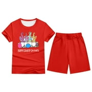 YUEHUA Toddler Girl Boy Easter Outfit Bunny Truck Tops and Plaid Shorts Set Toddler Boy Spring Summer Clothes