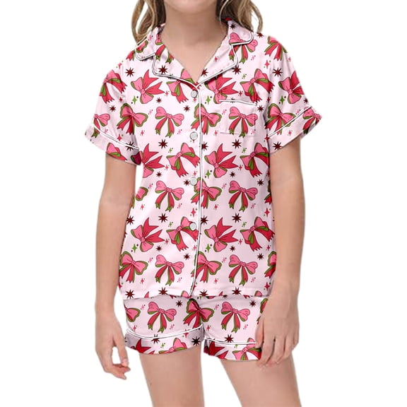 YUEHUA Toddler Girls Pajamas Silk Satin Pajama Set Heart Print 2 Piece Button Down Pjs Ruffle Valentine's Day Sleepwear