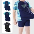 thumbnail image 1 of YUEHUA Toddler Kid Boys Plus Size Rash Guard Set for Kids Boys 2 Piece Short Sleeve Swim Shirts with Trunks Quick Dry Bathing Suits Swim Set, Size 190, 1 of 10