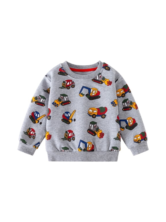 Toddler Kid Boys Sweatshirts 6 12 18 24M 3T Dinosaur Truck Car Printed Long Sleeve Crewneck Solid Color Pullover Fall Tops, 3-4 Years