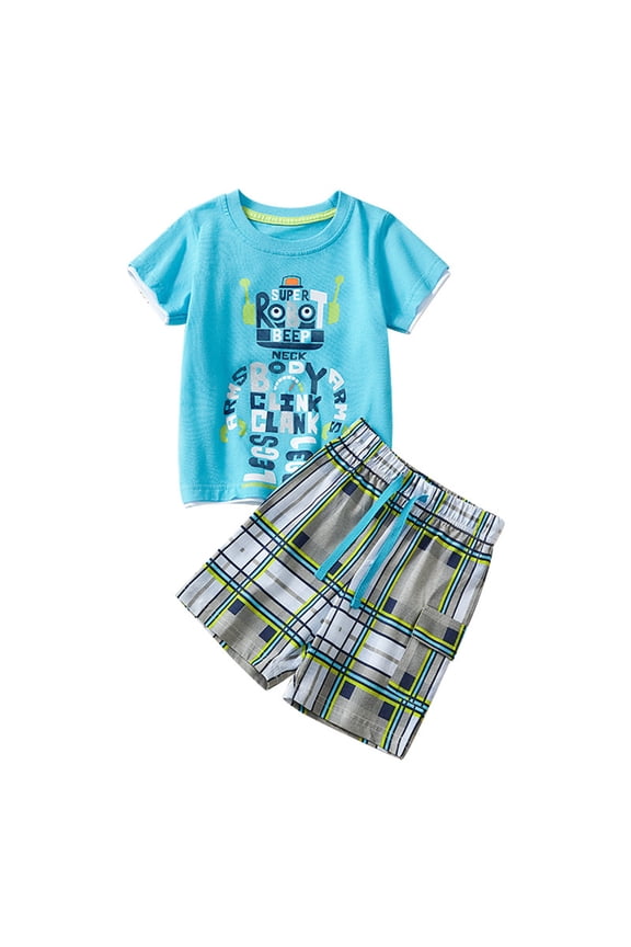 Toddler Size 3 Boys Summer Clothes Boys Short Sleeve Cartoon Prints T Shirt Tops Shorts Child Kids 2PC Set Outfits Clothes,Size 4-5 Years