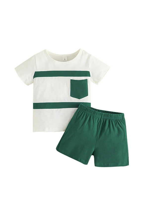 Toddler Size 3 Boys Summer Clothes Summer Boys Short Sleeve Patchwork Color Pocket Tops Shorts Two Piece Outfits Set For Kids Clothes,Size 6-12 Months