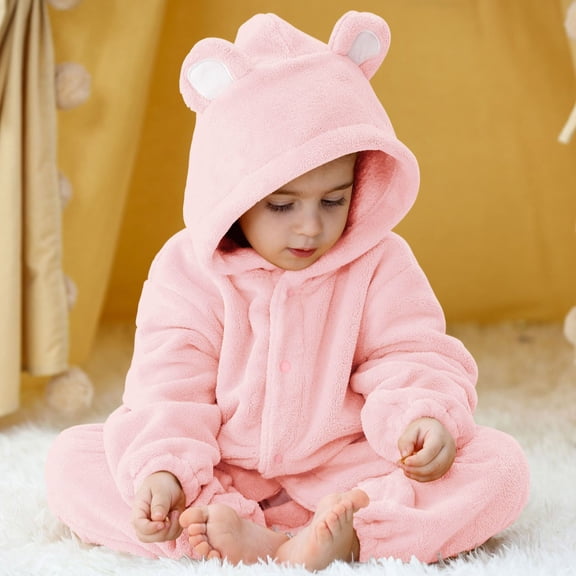 YUEHUA Toddler Hooded Onesie Pajamas Cute One Piece Fuzzy Sleepwear Zip Up Jumpsuits Baby Winter Warm Romper Outfits Playsuit Loungewear, 3-6 Months