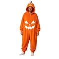 thumbnail image 1 of YUEHUA Unisex Fluffy Loungewear Suit, Halloween Plush Onesie, Light Flannel Full Zip Hooded Jumpsuit, Cartoon Pumpkin Print Loose Breathable Night Clothing, 1 of 10