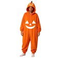 thumbnail image 1 of YUEHUA Unisex Plush Onesie Pajama, Halloween Hooded Thermal Jumpsuit, Light Flannel Front Zip Sleepwear, Vivid Smiling Pumpkin Oversized Cozy Home Outfit, 1 of 10