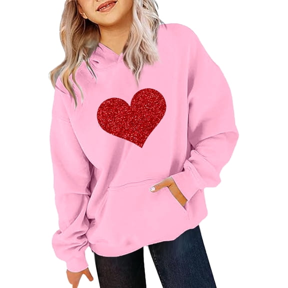 YUEHUA Valentine's Day Hoodies for Teen Girls Kids Boys Cute Sweatshirt Oversized Long Sleeve Pullover Tops Trendy Preppy Clothes, Size 10-11 Years
