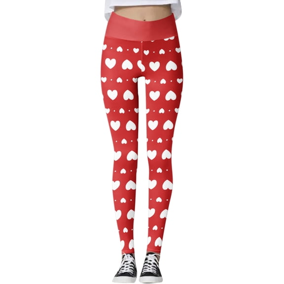 YUEHUA Valentine's Day Leggings for Women with Letters Purple Brushed Casual Heart Pattern Printed Thick Warm Pants for Spring Snow Valentine's Day Gifts for Women