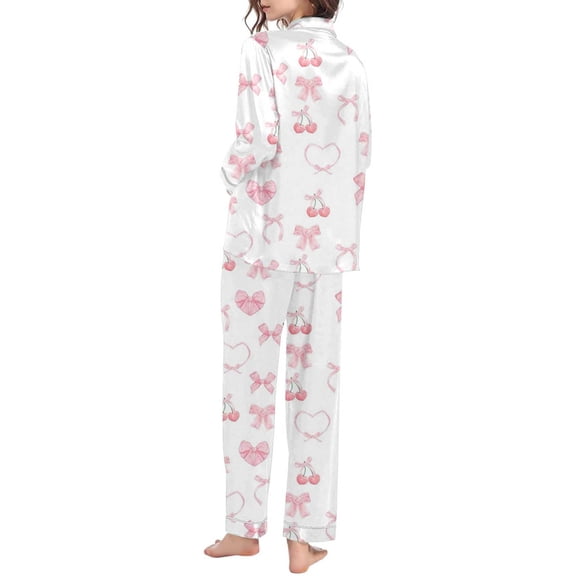 YUEHUA Valentine's Day Silk Satin Pajamas Set Women Short Sleeve Pj Sets Button Down Sleepwear 2 Piece Soft Loungewear S-XXL