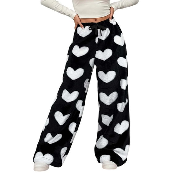 YUEHUA Valentines Comfy Fuzzy Pajama Pants Women Buffalo Plaid Flannel Plush Pajama Bottoms Homey Fluffy Pj Pants