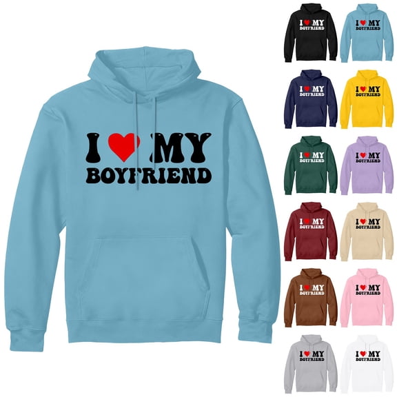 YUEHUA Valentines Sweatshirt Women: I Heart My Boyfriend Hoodie I Love My Boyfriend Hoodie Valentine's Gift for Girlfriend