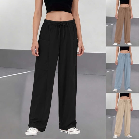 YUEHUA Wide Leg Sweatpants Women Loose Preppy Low Rise Letter Print Lightweight Fleece Womens Joggers or Cuffed Leg Sweats (Available In Plus)