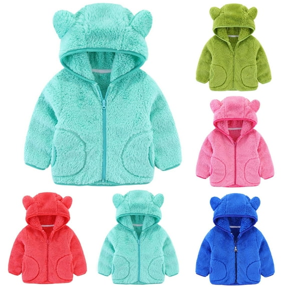 YUEHUA Winter Coats for Kids 4-5 Plain Color Cozy Soft Lazy Fall Winter Sherpa Zip Up Outwear Fuzzy Coat with Pockets for Kids, 2-3 Years