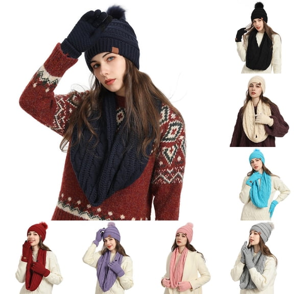 YUEHUA Winter Women Beanie Hat Scarf Gloves Socks Set Warmer Knit Hats Scarf Touchscreen Gloves Socks Crochet Winter Gifts for Unisex Adult