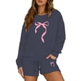 thumbnail image 1 of YUEHUA Women 2 Piece Outfits Bow Print Hoodies and Sweat Shorts Sets 2025 Loose Fit Fleeced Casual Fall Spring Tracksuits Set, 1 of 5