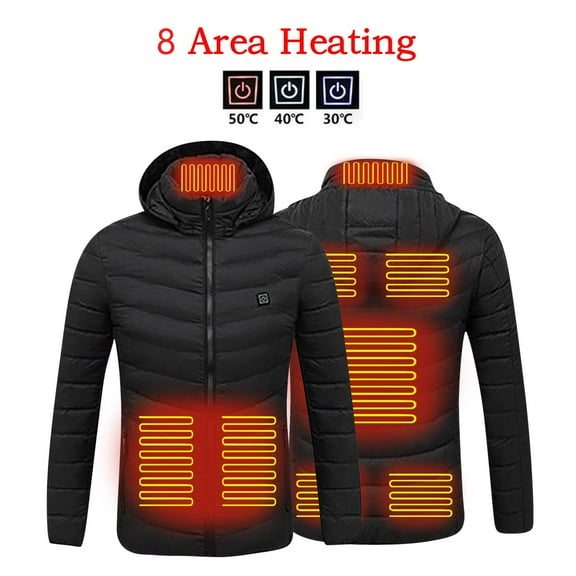 YUEHUA Women Heated Jacket,Windproof Heated Coat for Unisex Men with Detachable Hood, Smart Electric Heating Jacket for Skiing Camping Outdoor (no Battery)