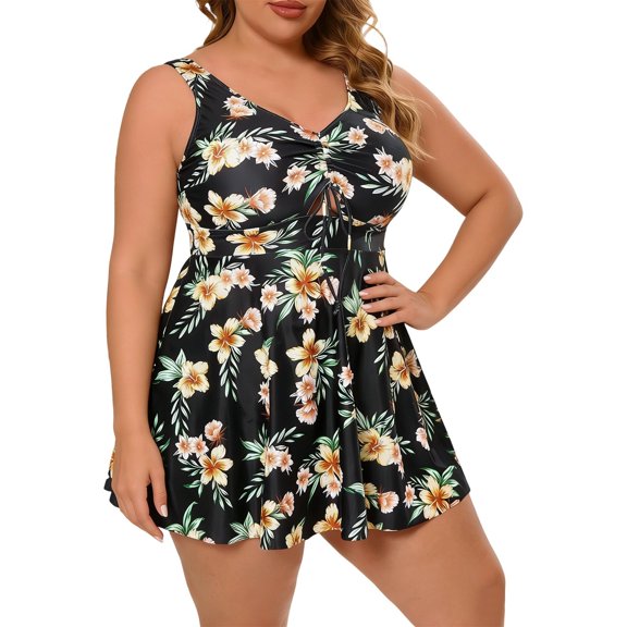 YUEHUA Women Plus Size Swim Dress Swimsuit One Piece Bathing Suits Modest Criss Cross Swim Suits