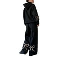 thumbnail image 1 of YUEHUA Women's 2 Piece Outfits Bow Trim Graphic Print Hoodie Sweatsuit Sets Oversized Sweatshirt Wide Leg High Waist Sweatpants Tracksuit With Pocketsc, 1 of 5