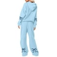 thumbnail image 1 of YUEHUA Women's 2 Piece Outfits Bow Trim Graphic Print Hoodie Sweatsuit Sets Oversized Sweatshirt Wide Leg High Waist Sweatpants Tracksuit With Pocketsc, 1 of 5