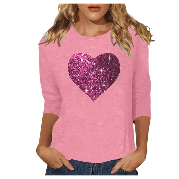YUEHUA Women's 3/4 Sleeves T Shirts Loose Casual Lightweight Round Neck Valentine's Tie Dye Heart Shirts Casual Valentines Short Sleeve Gift Tee Tops