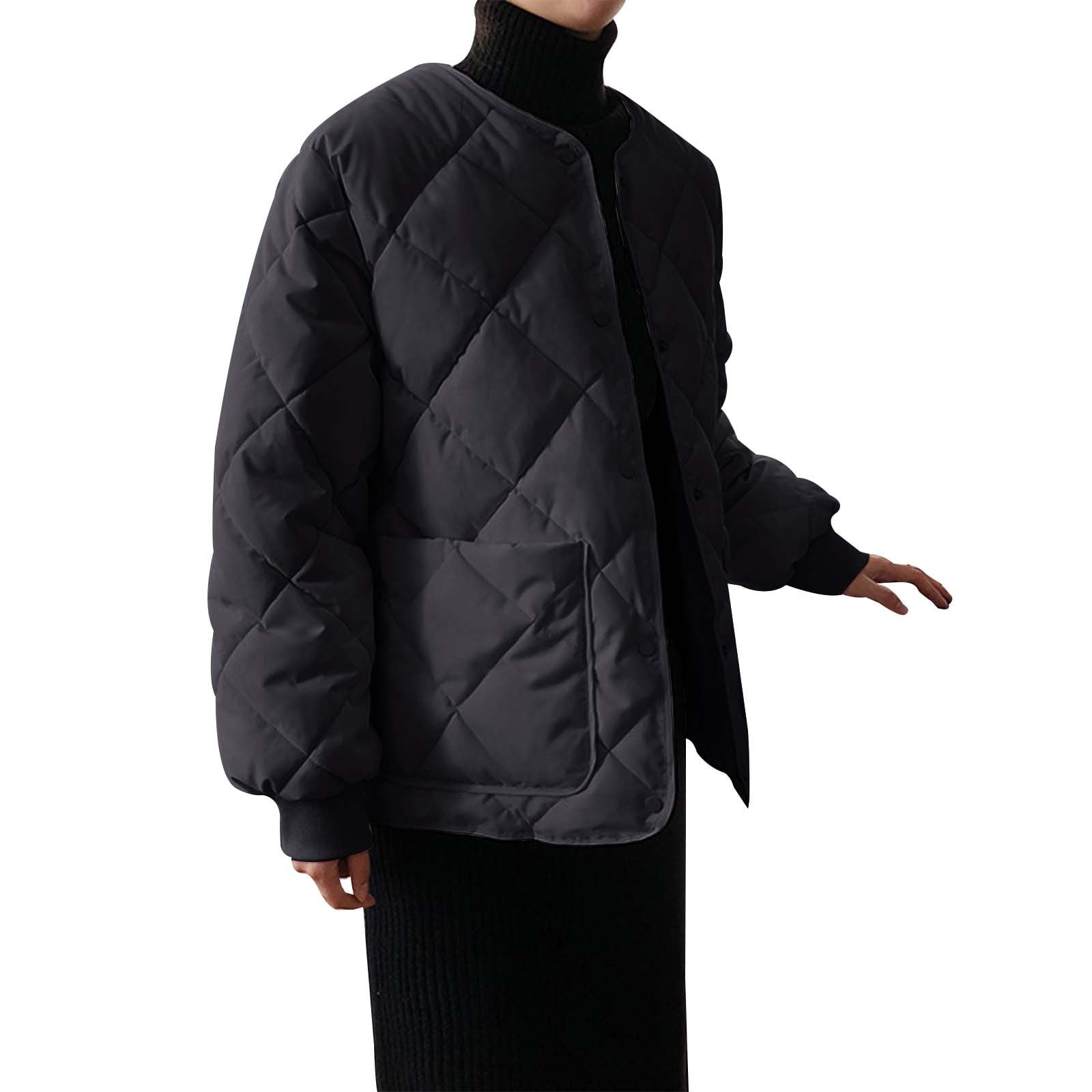 YUEHUA Women's Cotton Padded Jacket, Diamond Check Collarless Pocket ...