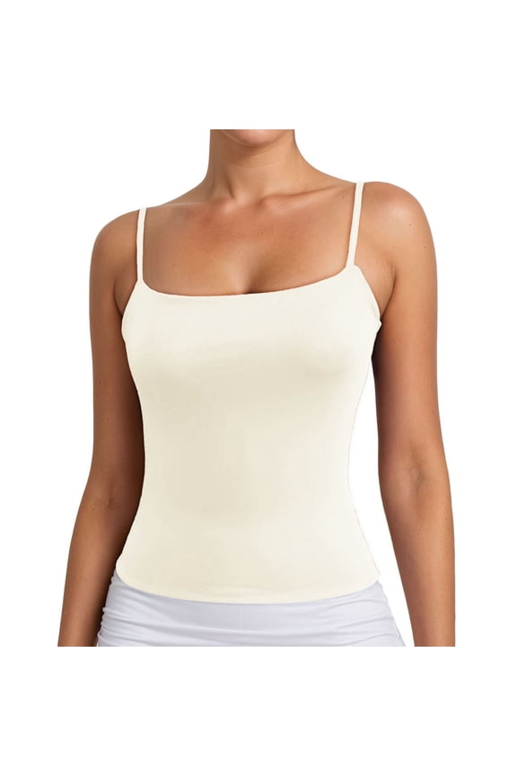 Women's Double Lined Basic Tank Top Adjustable Spaghetti Straps Sleeveless Camisole Shirts