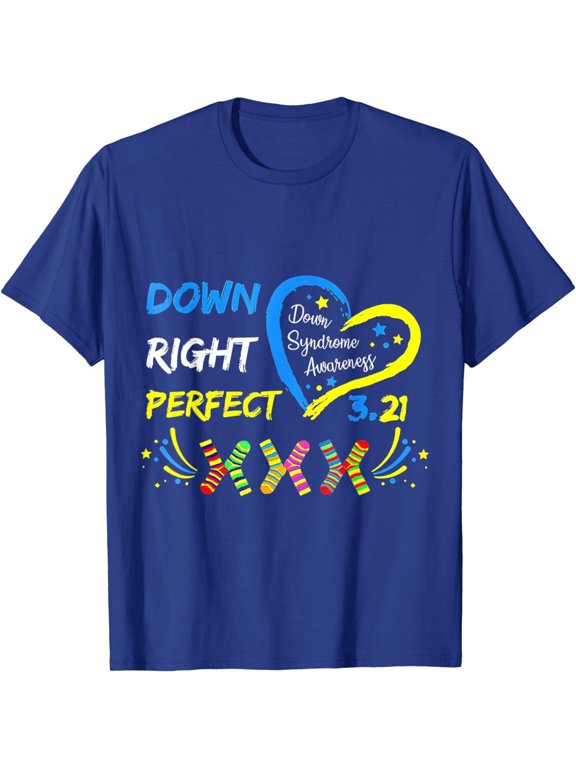 Women’s Down Syndrome Awareness T-Shirt, “Down Right Perfect” Graphic Short Sleeve Tee, Supportive Print Casual Crew Neck Top