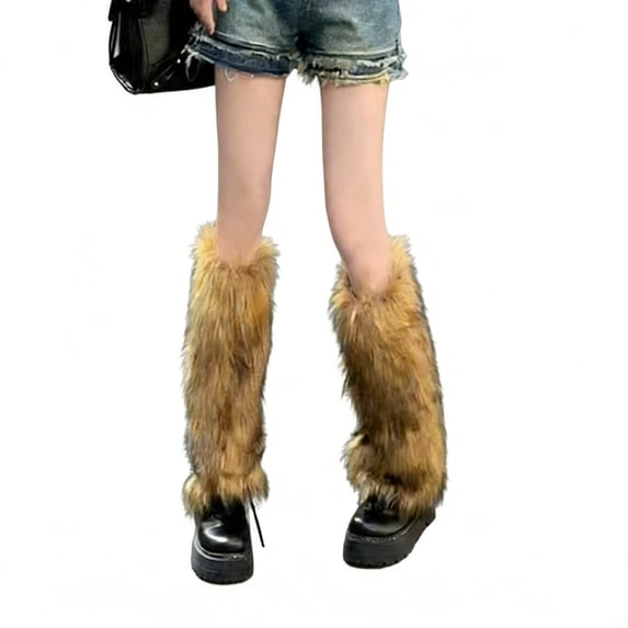 YUEHUA Women's Fluffy Faux Leg Warmers Fuzzy Winter Leg Coverings Boot Accessories for Christmas Halloween Cost-ume