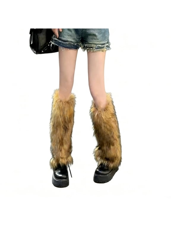 Women's Fluffy Faux Leg Warmers Fuzzy Winter Leg Coverings Boot Accessories for Christmas Halloween Cost-ume