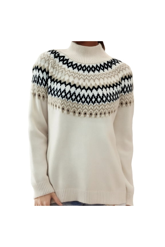 Women's Geometric Pattern Sweater Ethnic Argyle Sweater Colorful Crew Neck Long Sleeve Pullover Jumper Tops, Size M