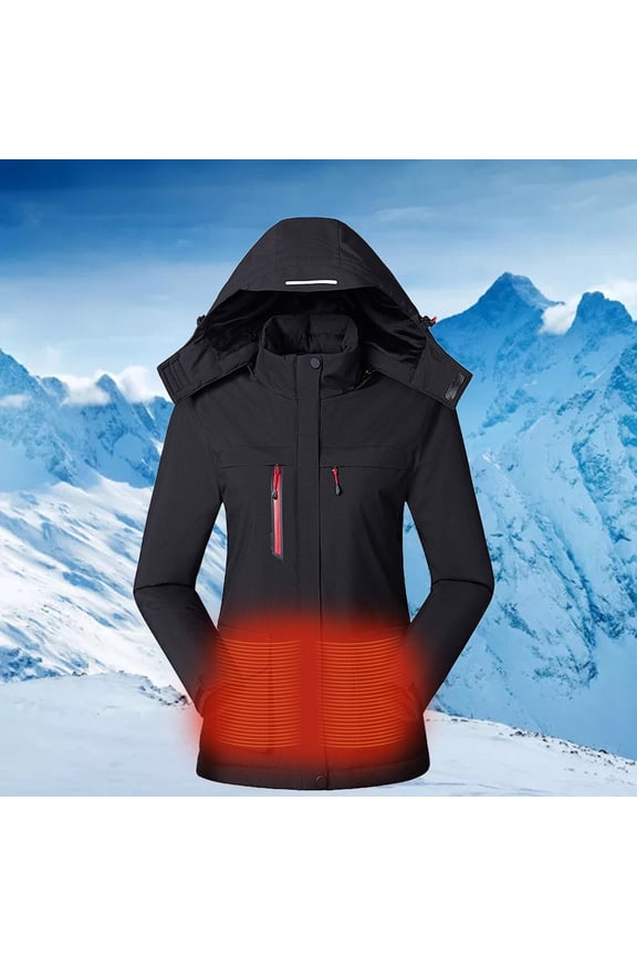 Women's Heated Jacket with Detachable Hood, Battery Powered Heating Jacket for Hiking Skiing Camping (no Battery)