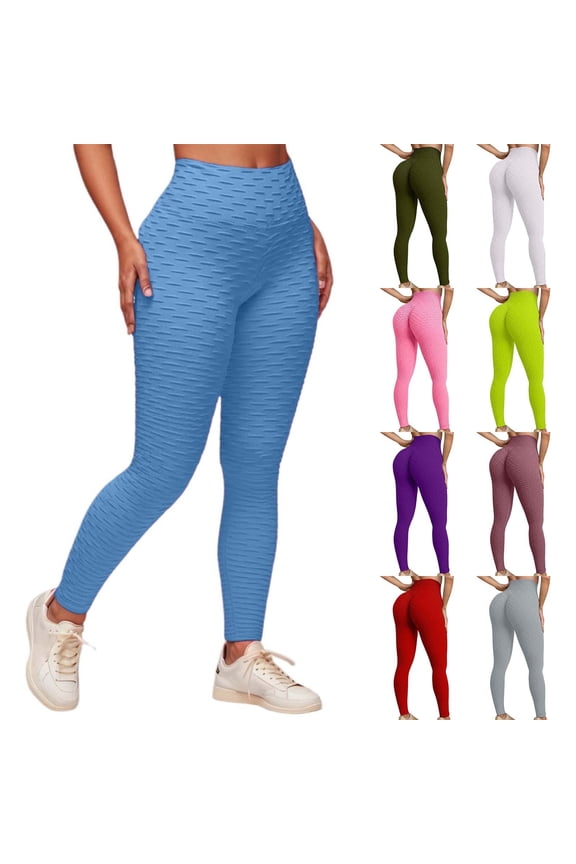 Women's High Waist Ribbed Textured Yoga Leggings, Tummy Control Butt Lifting Compression Pants, Stretchy Workout Tights for Gym & Jogging