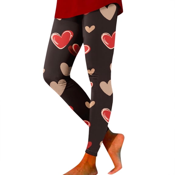 YUEHUA Women 's Leggings Lightweight Brushed Comfortable Heart Pattern Printed Ankle Length Printed Slim Fit Pants Valentine's Day Gifts for Teens