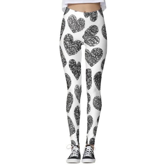 YUEHUA Women 's Leggings Lightweight Brushed Ultra Soft Heart Pattern Thick Velvet Tights Workout Yoga Pants Valentine's Day Gifts for Teens
