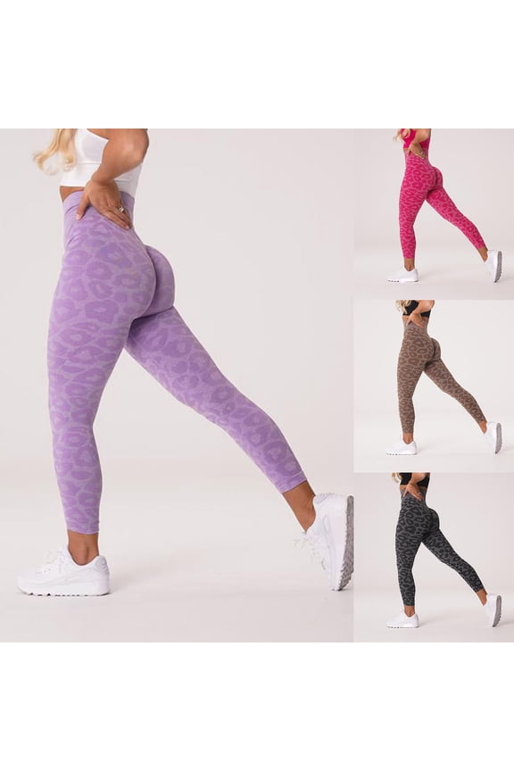 Women's Leopard Print Seamless Yoga Leggings, Butt Lifting Tummy Control Workout Pants, High Waist Compression Tights for Fitness