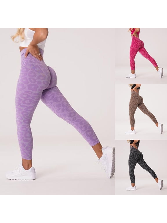 Women's Leopard Print Seamless Yoga Leggings, Butt Lifting Tummy Control Workout Pants, High Waist Compression Tights for Fitness