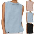 thumbnail image 1 of YUEHUA Women's Linen Blend Sleeveless Top, Rolled Neck Tank Blouse, Loose Fit Breathable Casual Summer Shirt for Office & Daily Wear, 1 of 6