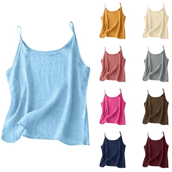 YUEHUA Women's Linen Cami Top, Thin Spaghetti Strap Sleeveless Tank, Lightweight Breathable Camisole for Everyday & Vacation