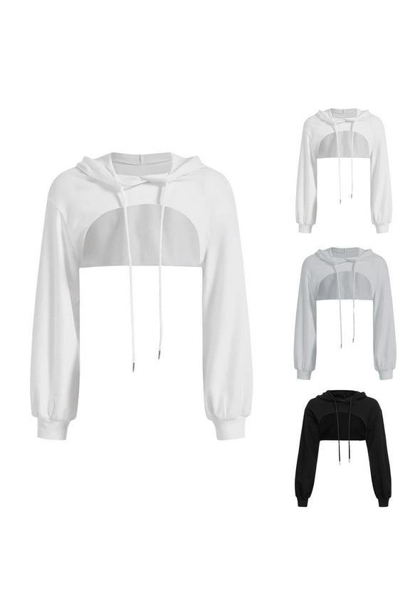 Women's Long Sleeve Cropped Hoodie Workout Drawstring Super Crop Tops