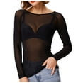 thumbnail image 1 of YUEHUA Women's Mesh Tops See Through Shirts Long Sleeve Bodycon Sheer Blouse Clubwear, 1 of 5