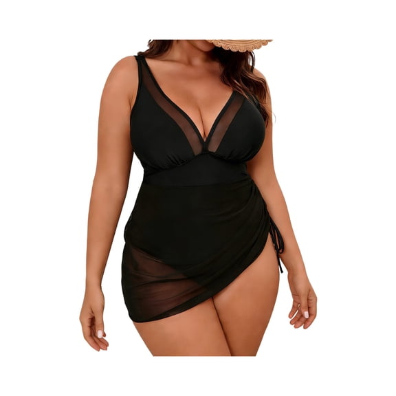 YUEHUA Women's Plus Size Bathing Suit One Piece Swim Dress Swimsuits Ruffle V Neck Swimwear